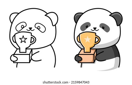 Cute panda holding trophy coloring page for kids