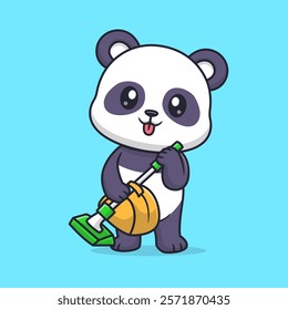 Cute Panda Holding Vacuum Cleaner Cartoon Vector Icon 
Illustration. Animal Technology Icon Concept Isolated 
Premium Vector. Flat Cartoon Style