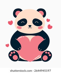 Cute panda holding valentine card. Valentine's day image. Flat vector illustration.