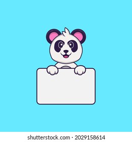Cute Panda holding whiteboard. Animal cartoon concept isolated. Can used for t-shirt, greeting card, invitation card or mascot.