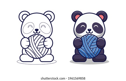 Cute panda holding yarn bar end cartoon coloring page for kids