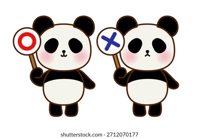 Süße Panda mit Ja und Nein Zeichen Vektorgrafik