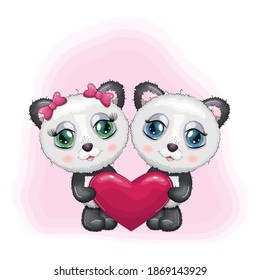 Cute Panda holds big heart. design for holiday greeting card and invitation wedding, birthday. Valentine s day and Happy love day.