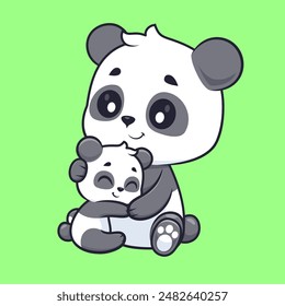 Cute Panda Hug Baby Panda Cartoon Vector Icon Illustration. Animal Nature Icon Concept Isolated Premium Vector. Flat Cartoon Style