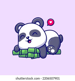 Cute Panda Hug Bamboo Cartoon Vector Icon Illustration. Animal Nature Icon Concept Isolated Premium Vector. Flat Cartoon Style