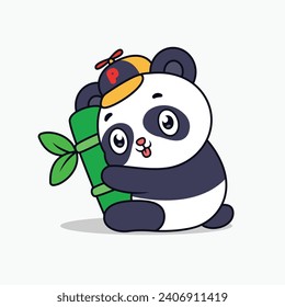 Cute Panda hug bamboo, Cartoon illustration