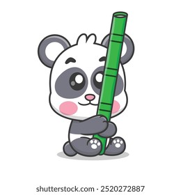 Cute Panda Hug Bamboo Cartoon Vector Icon Illustration. Animal Nature Icon Isolated Premium Vector. Nature Cartoon Style