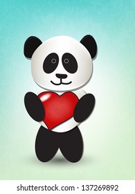 Cute panda hugging big red heart