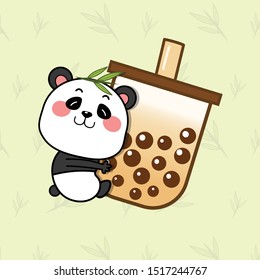 cute panda hugging a bubble tea cup.