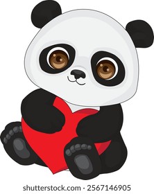 Cute Panda Hugging Heart Valentine Vector