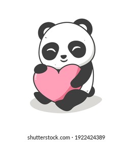 cute panda hugging a heart in white