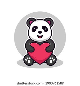 cute panda hugging love cartoon vector illustration