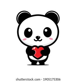 cute panda hugging a love heart