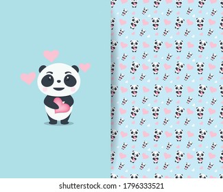 Cute panda Hugging red heart with the seamless pattern design for kids,agency or company.