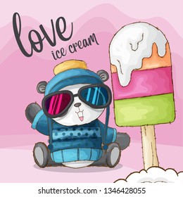 Cute panda Ice Cream. Hand Drawn Vector Illustration. - Vector