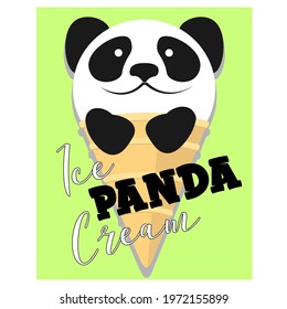 cute panda ice cream poured with chocolate in a cone