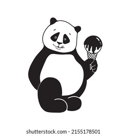 panda lindo con helado, ilustración vectorial, clipart de verano bueno para el diseño de tarjetas e impresos