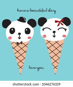 cute panda ice doodle cartoon