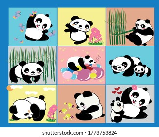 Cute panda icon sets with various characters suitable for your design and business needs