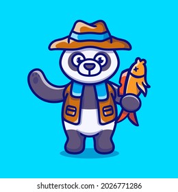 cute panda illustration catching fish