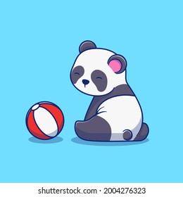 Cute panda illustration design sitting playing ball. Premium isolated animal design concept