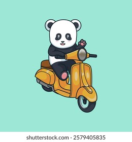 Cute panda illustration driving motorbike 