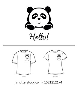 Cute panda illustration. Flat panda design. Panda logo, t-shirt print.