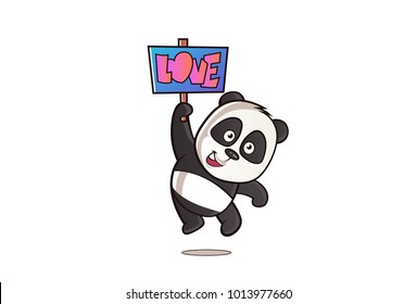 Cute Panda Illustration with a love note. Vector illustration. Isolated on white background.