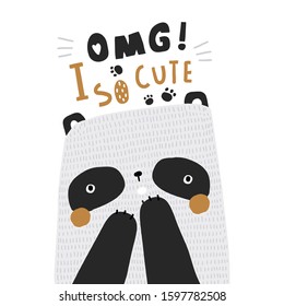 Cute panda illustration in scandinavian style with lettering. Perfect for kids apparel, poster, cards. Vectror illustration