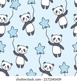 Cute panda illustration, seamless vector pattern, repeating background