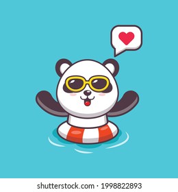 Cute panda Illustration. Sommerzeit. Cute Vektordesign-Zeichen. Vektor einzelne flache Illustration für Poster, Broschüre, Web, Maskottchen, Aufkleber, Logo und Symbol.