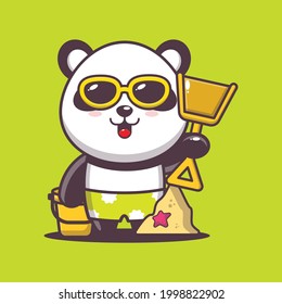 Cuta ilustración de panda. Hora de verano. Carácter de diseño vectorial de corte. Ilustración plana aislada de vectores para afiches, folletos, web, mascota, pegatina, logotipo e icono.