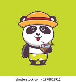 Cute panda illustration. Summer time. Cute vector design character. Vector isolated flat illustration for poster, brochure, web, mascot, sticker, logo and icon.