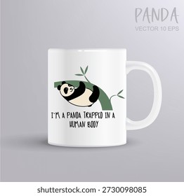 Cute panda illustration with panda trapped human body mug