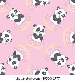 Cute panda illustration vector. Panda baby seamless. Pattern. Fabric Design.