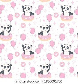 Cute panda illustration vector. Panda baby seamless. Pattern. Fabric Design.