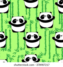 Cute panda illustration vector. Panda baby seamless