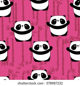 Cute panda illustration vector. Panda baby seamless