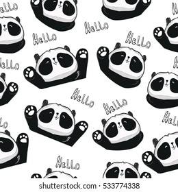 Cute panda illustration vector. Panda seamless