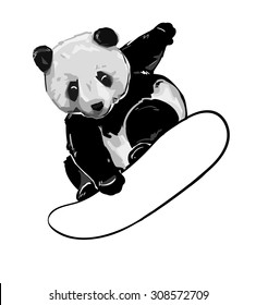 vector de ilustración de panel circular. Panda snowboarder.