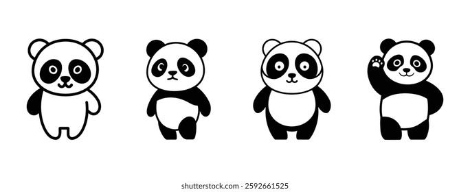 Cute Panda Illustrations in Different Poses, Adorable Panda Art. Cute Panda Clipart, Diverse Poses, Charming Panda Illustrations
