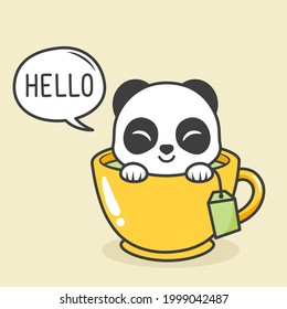 cute panda inside tea cup