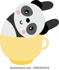 Panda lindo dentro de una taza amarilla