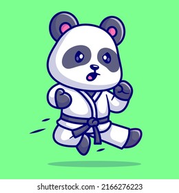 Cute Panda Karate Cartoon Vektorsymbol Illustration. Tiersportsymbol Konzept isolierter Premium-Vektorgrafik. Flachbildkartonstil