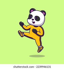 Cute Panda Karate Cartoon Vector Icons Illustration. Flat Cartoon Concept. Suitable for any creative project.