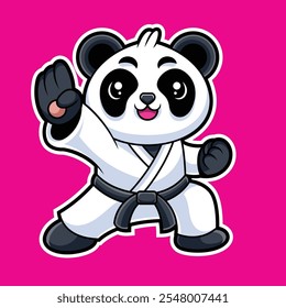 Lindo Panda Karate Fighting Pose ilustración de dibujos animados