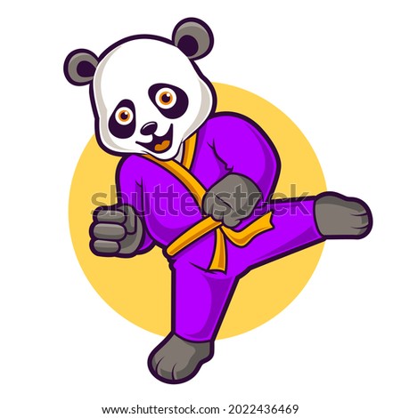 cute panda karate, funny mascot vector illustration