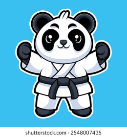 Lindo Panda Karate Pose ilustración de dibujos animados