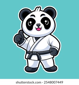 Lindo Panda Karate con el pulgar para arriba Pose ilustración de dibujos animados