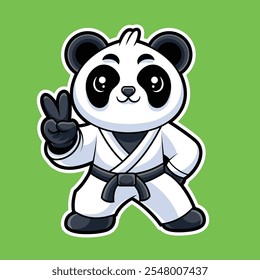 Lindo Panda Karate con dos dedos posa ilustración de dibujos animados